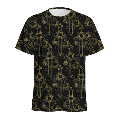Gold Sun And Moon Pattern Print Men's Sports T-Shirt