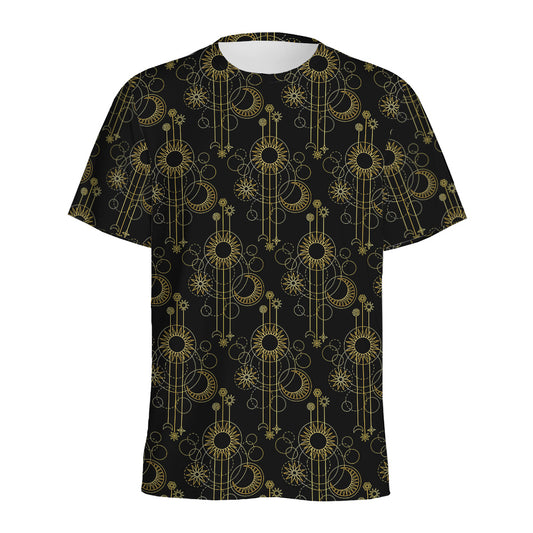 Gold Sun And Moon Pattern Print Men's Sports T-Shirt