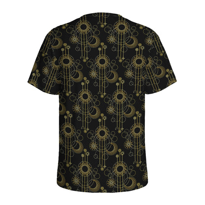 Gold Sun And Moon Pattern Print Men's Sports T-Shirt