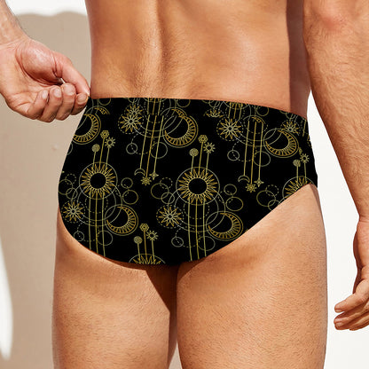 Gold Sun And Moon Pattern Print Men's Swim Briefs