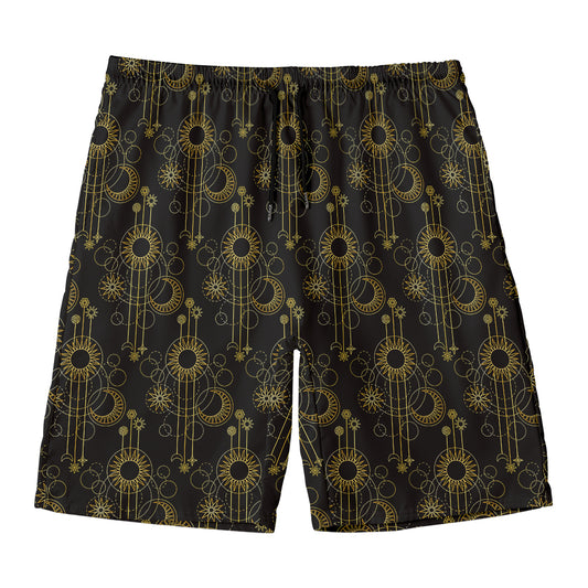 Gold Sun And Moon Pattern Print Men's Swim Trunks
