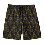 Gold Sun And Moon Pattern Print Men's Swim Trunks