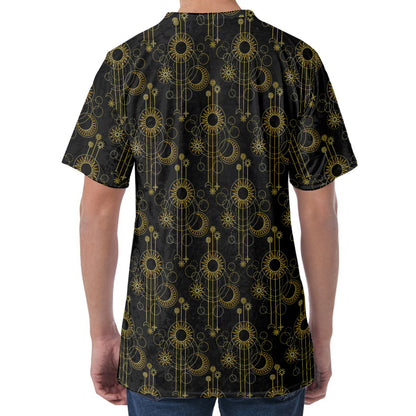 Gold Sun And Moon Pattern Print Men's Velvet T-Shirt