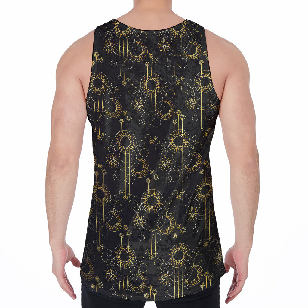 Gold Sun And Moon Pattern Print Men's Velvet Tank Top