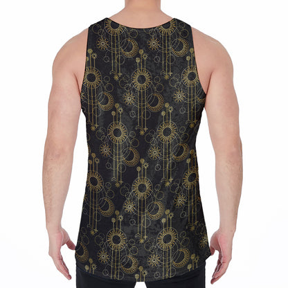 Gold Sun And Moon Pattern Print Men's Velvet Tank Top