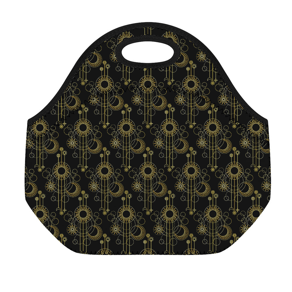 Gold Sun And Moon Pattern Print Neoprene Lunch Bag