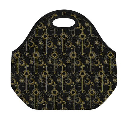 Gold Sun And Moon Pattern Print Neoprene Lunch Bag