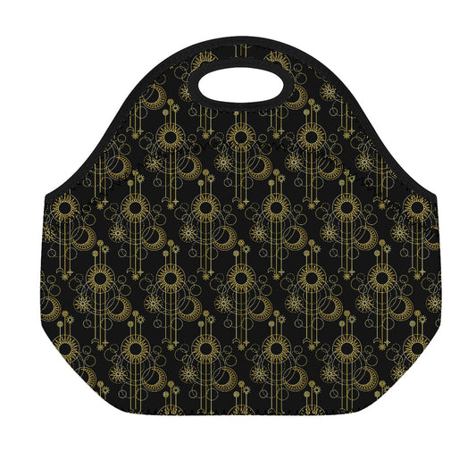 Gold Sun And Moon Pattern Print Neoprene Lunch Bag
