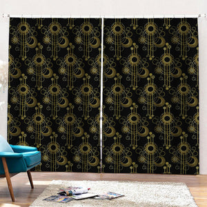 Gold Sun And Moon Pattern Print Pencil Pleat Curtains