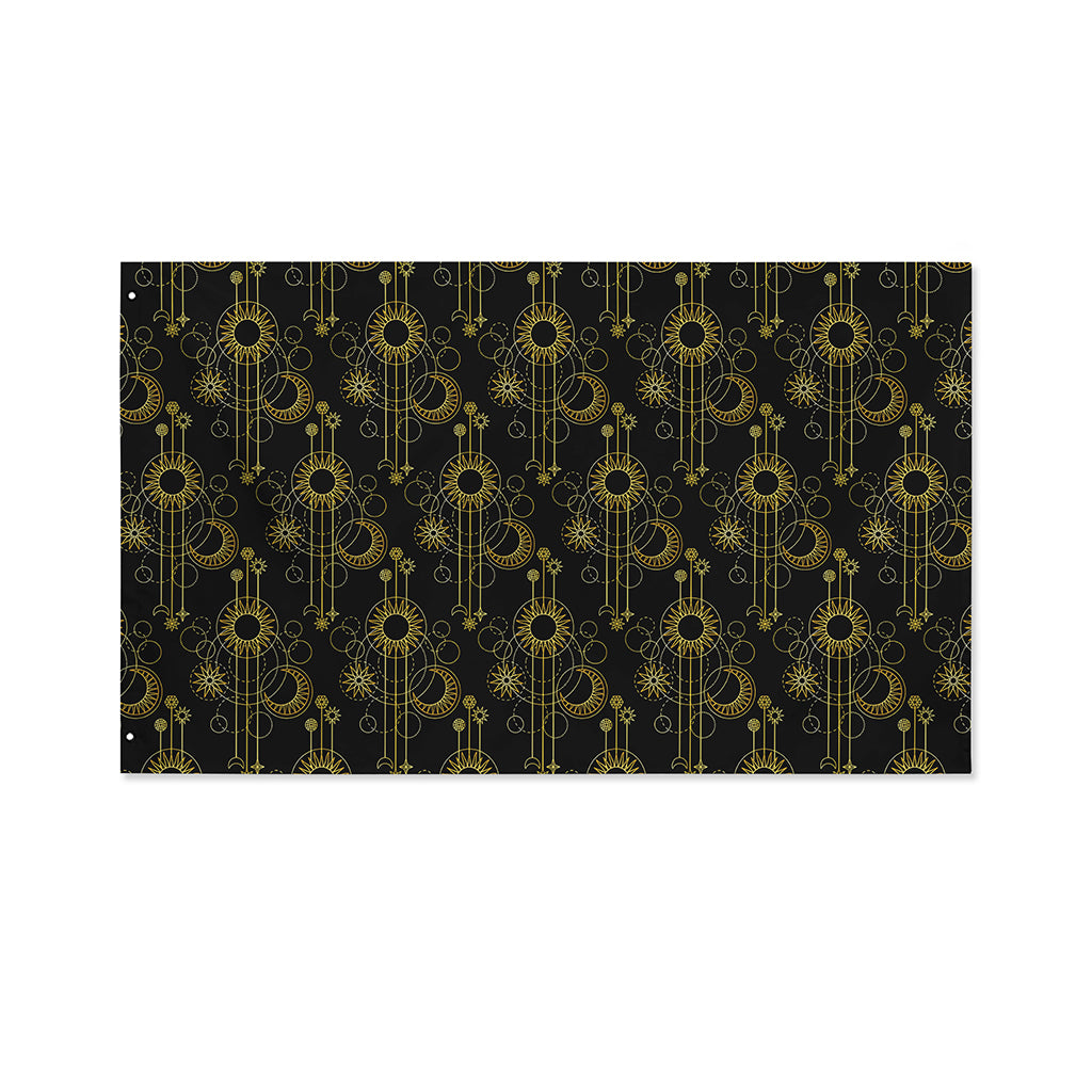 Gold Sun And Moon Pattern Print Polyester Flag