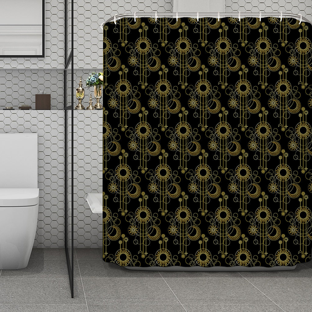 Gold Sun And Moon Pattern Print Polyester Shower Curtain