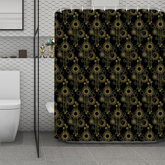 Gold Sun And Moon Pattern Print Polyester Shower Curtain