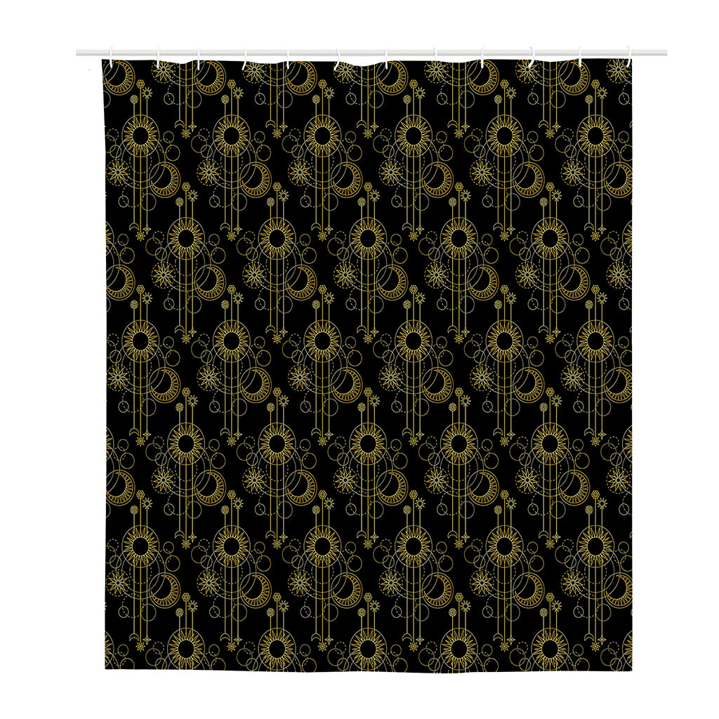 Gold Sun And Moon Pattern Print Polyester Shower Curtain