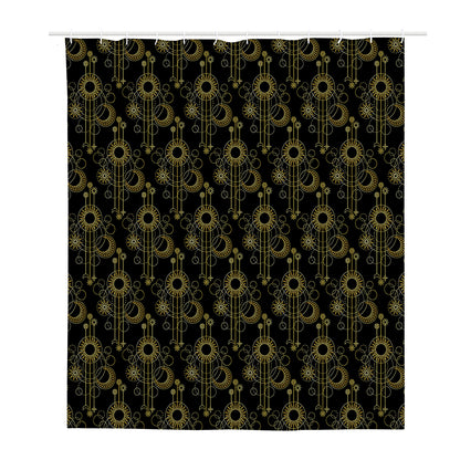 Gold Sun And Moon Pattern Print Polyester Shower Curtain