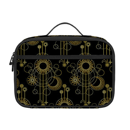 Gold Sun And Moon Pattern Print Portable Lunch Bag