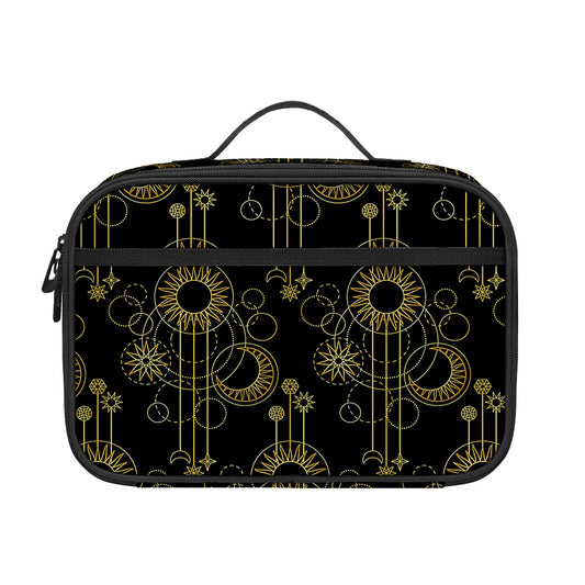 Gold Sun And Moon Pattern Print Portable Lunch Bag