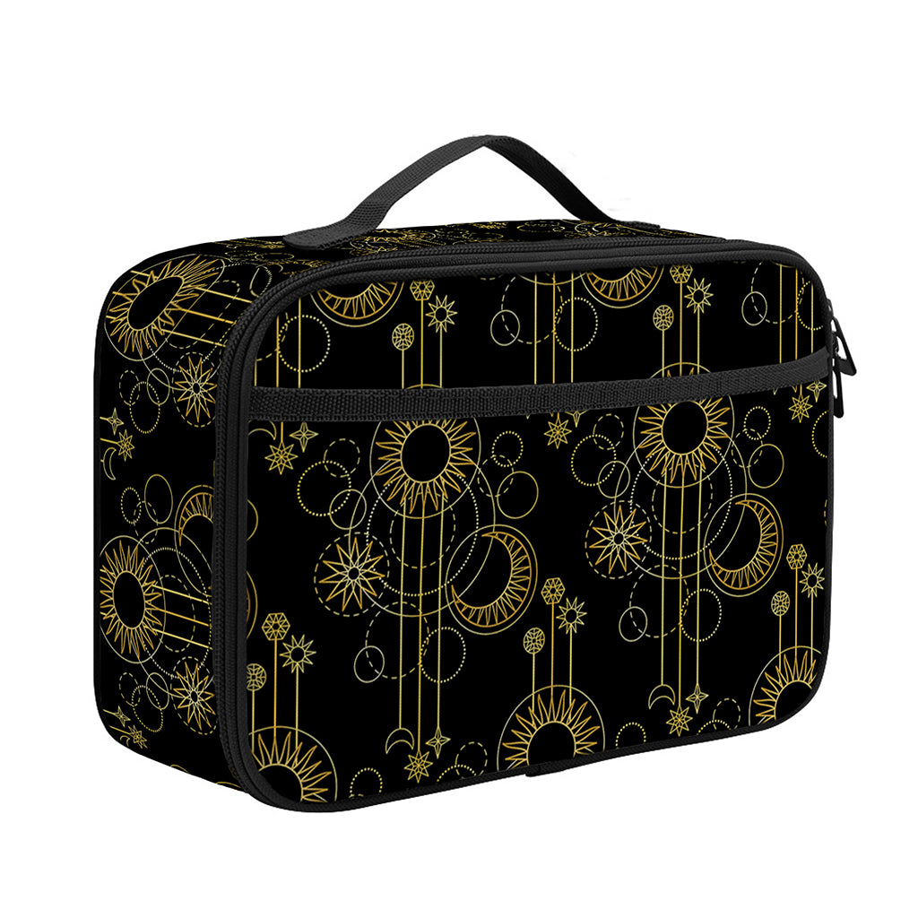 Gold Sun And Moon Pattern Print Portable Lunch Bag