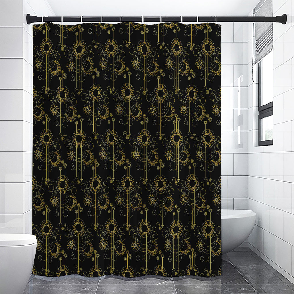 Gold Sun And Moon Pattern Print Premium Shower Curtain