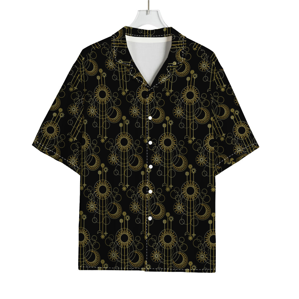 Gold Sun And Moon Pattern Print Rayon Hawaiian Shirt