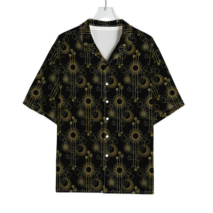 Gold Sun And Moon Pattern Print Rayon Hawaiian Shirt