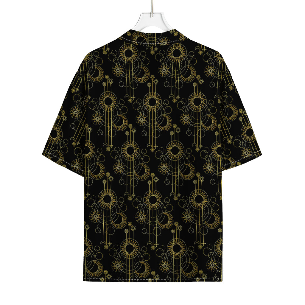 Gold Sun And Moon Pattern Print Rayon Hawaiian Shirt