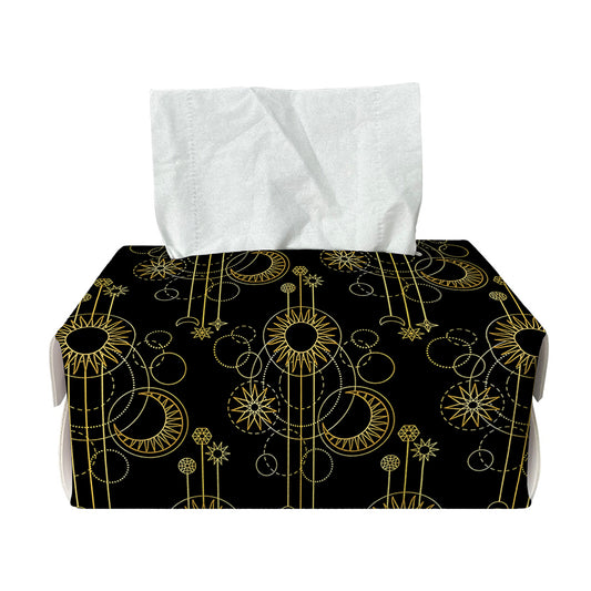 Gold Sun And Moon Pattern Print Rectangle Tissue Box Cover