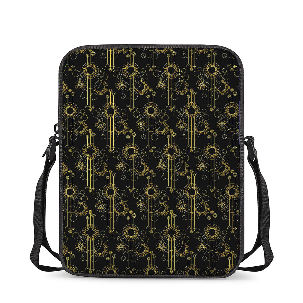 Gold Sun And Moon Pattern Print Rectangular Crossbody Bag