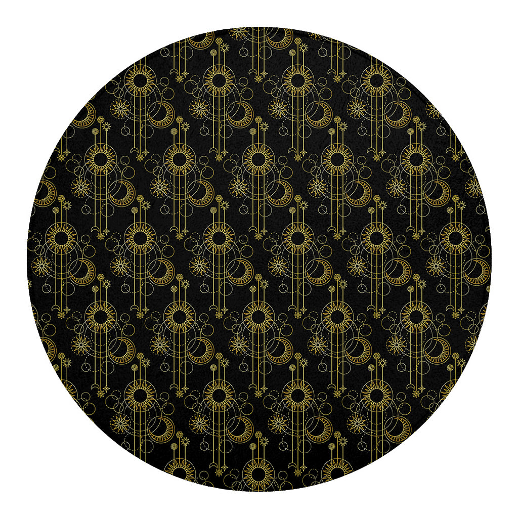 Gold Sun And Moon Pattern Print Round Blanket