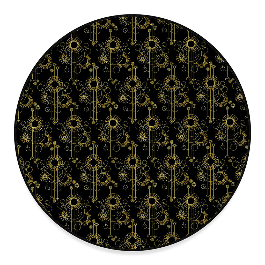 Gold Sun And Moon Pattern Print Round Floor Mat