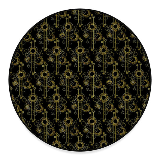 Gold Sun And Moon Pattern Print Round Floor Mat