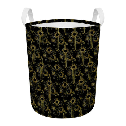 Gold Sun And Moon Pattern Print Round Laundry Basket