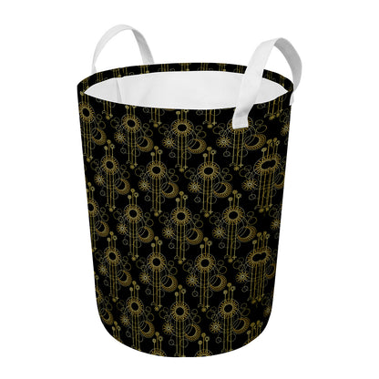 Gold Sun And Moon Pattern Print Round Laundry Basket