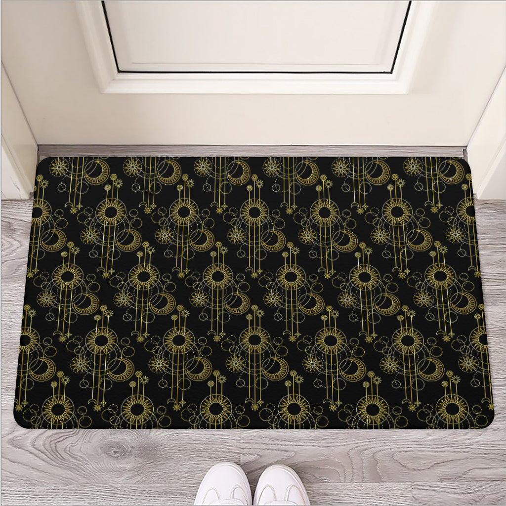 Gold Sun And Moon Pattern Print Rubber Doormat
