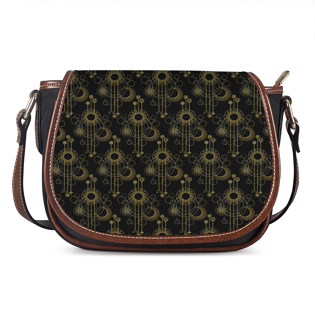 Gold Sun And Moon Pattern Print Saddle Bag