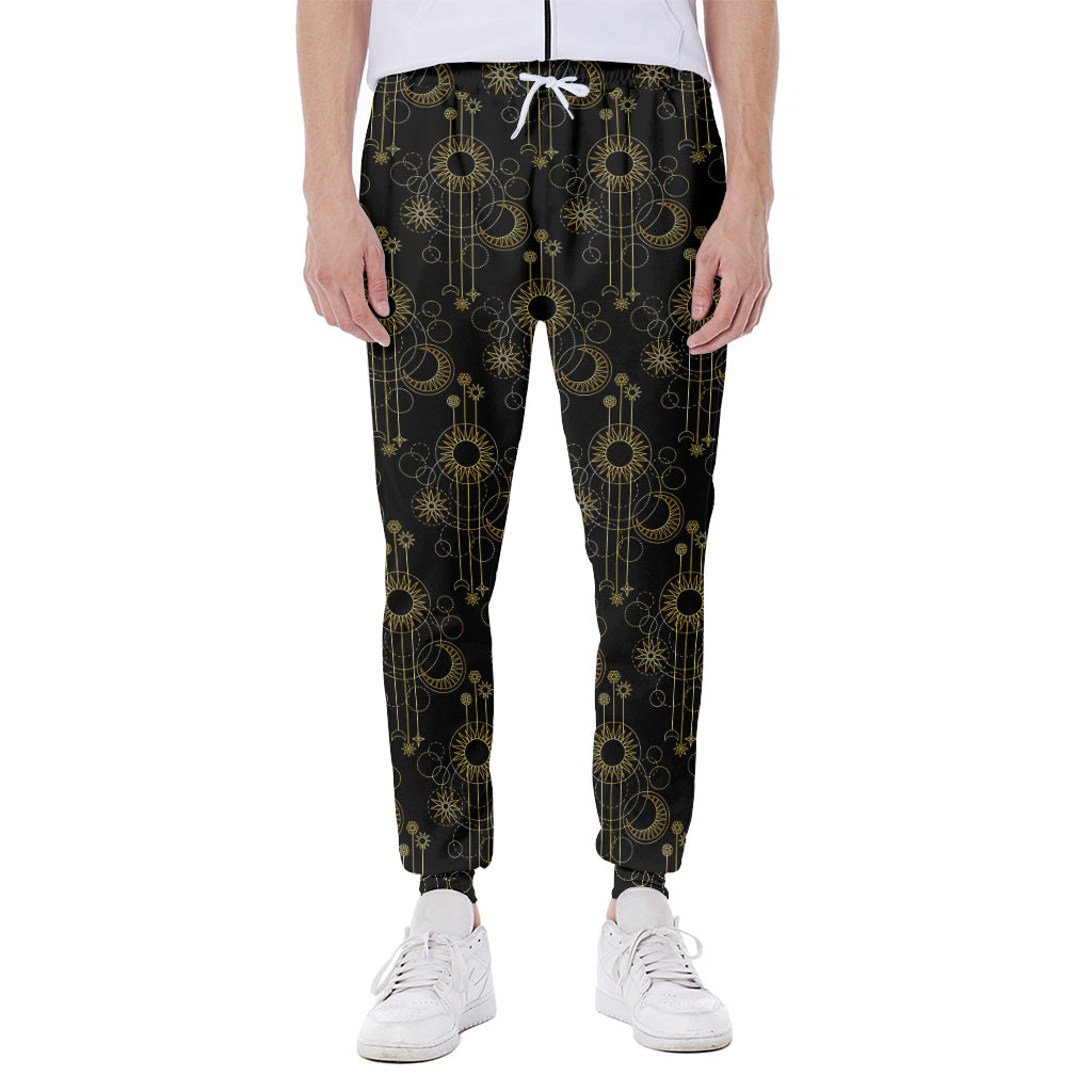 Gold Sun And Moon Pattern Print Scuba Joggers