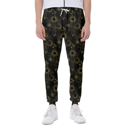 Gold Sun And Moon Pattern Print Scuba Joggers