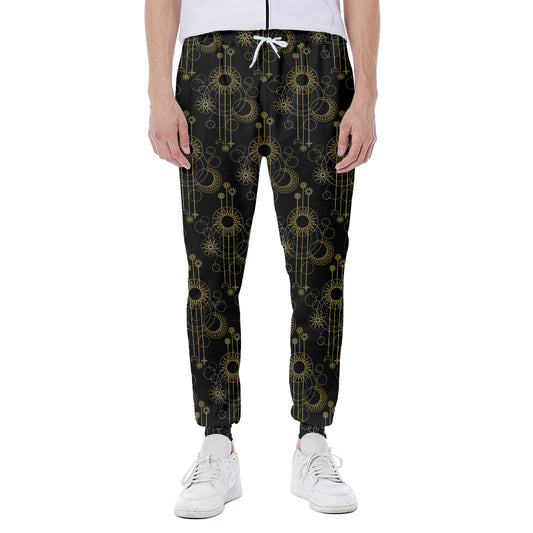 Gold Sun And Moon Pattern Print Scuba Joggers