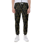 Gold Sun And Moon Pattern Print Scuba Joggers
