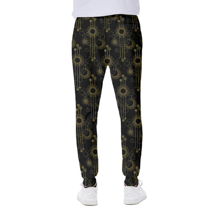 Gold Sun And Moon Pattern Print Scuba Joggers