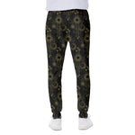 Gold Sun And Moon Pattern Print Scuba Joggers