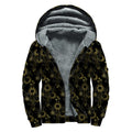 Gold Sun And Moon Pattern Print Sherpa Lined Zip Up Hoodie