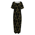 Gold Sun And Moon Pattern Print Short Sleeve Long Nightdress
