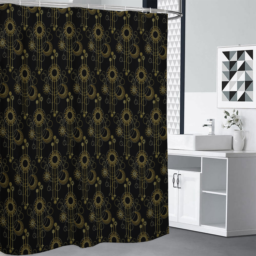 Gold Sun And Moon Pattern Print Shower Curtain