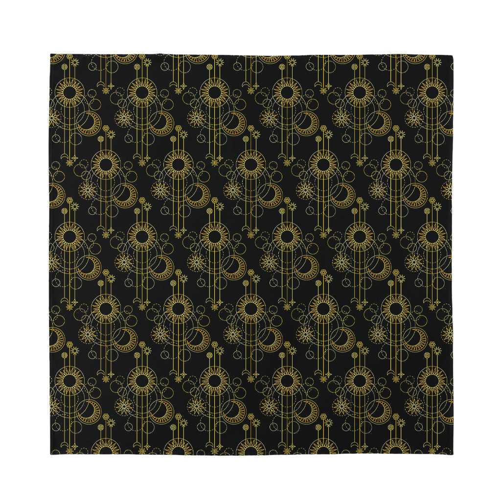 Gold Sun And Moon Pattern Print Silk Bandana