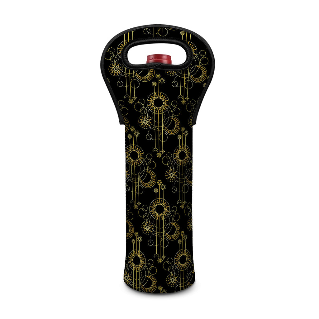 Gold Sun And Moon Pattern Print Single Neoprene Wine Tote