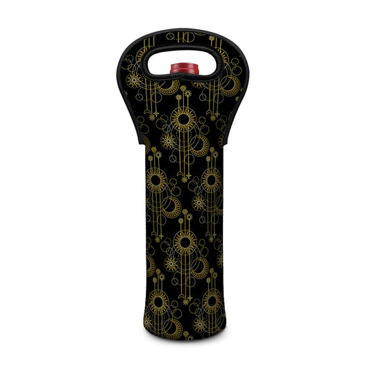 Gold Sun And Moon Pattern Print Single Neoprene Wine Tote