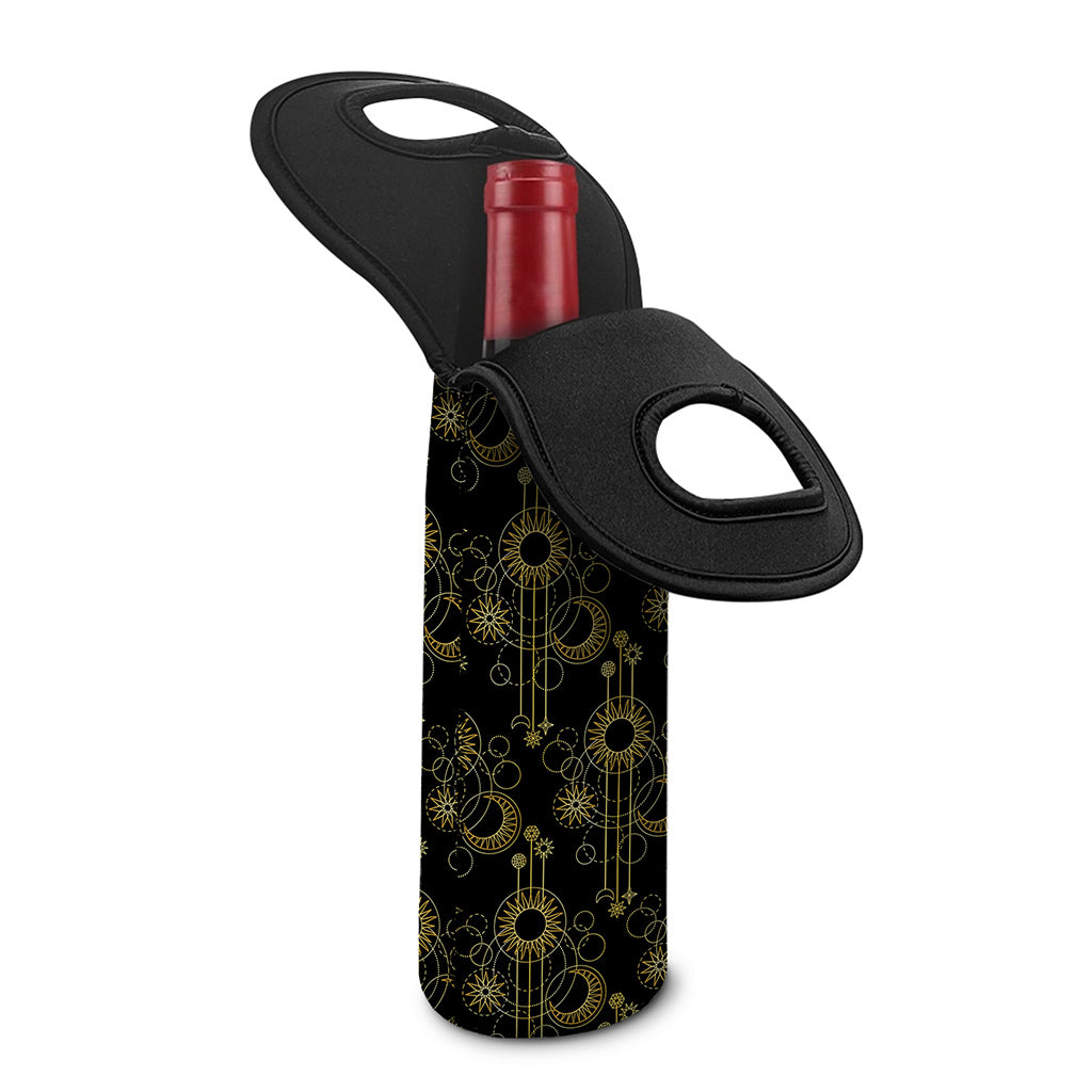 Gold Sun And Moon Pattern Print Single Neoprene Wine Tote