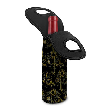 Gold Sun And Moon Pattern Print Single Neoprene Wine Tote