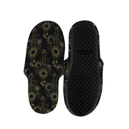 Gold Sun And Moon Pattern Print Slippers