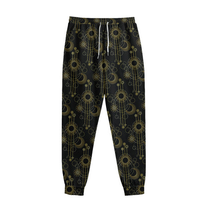 Gold Sun And Moon Pattern Print Sweatpants